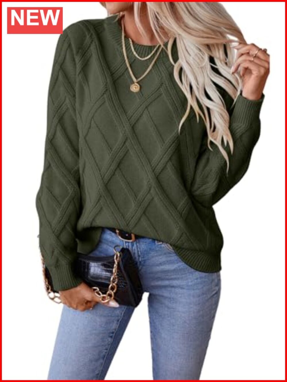 Cable Knit Crewneck Long Sleeve Pullover Sweater
